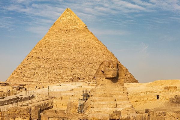 Africa-Egypt-Cairo Giza plateau Great Sphinx of Giza in front of the Pyramid of Khafre